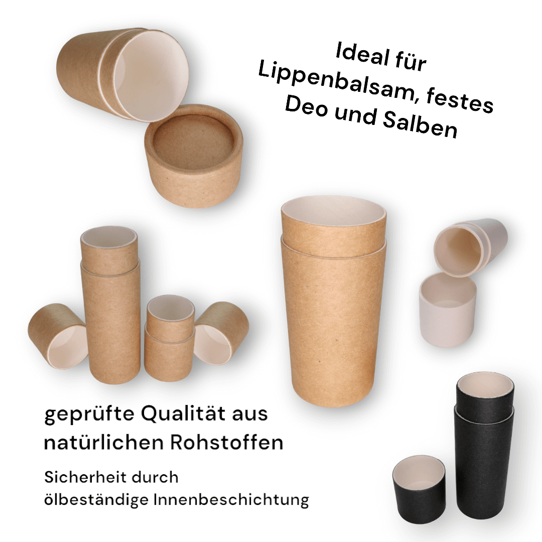 10ml Push-up Sticks schwarz aus Kraftpapier – die plastikfreie Alternative für dein DIY Lippenbalsam