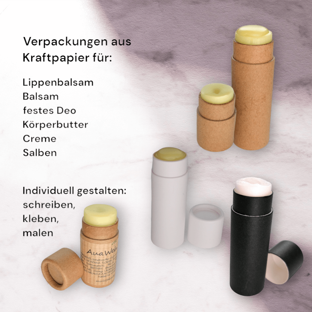 10ml Push-up Sticks schwarz aus Kraftpapier – die plastikfreie Alternative für dein DIY Lippenbalsam