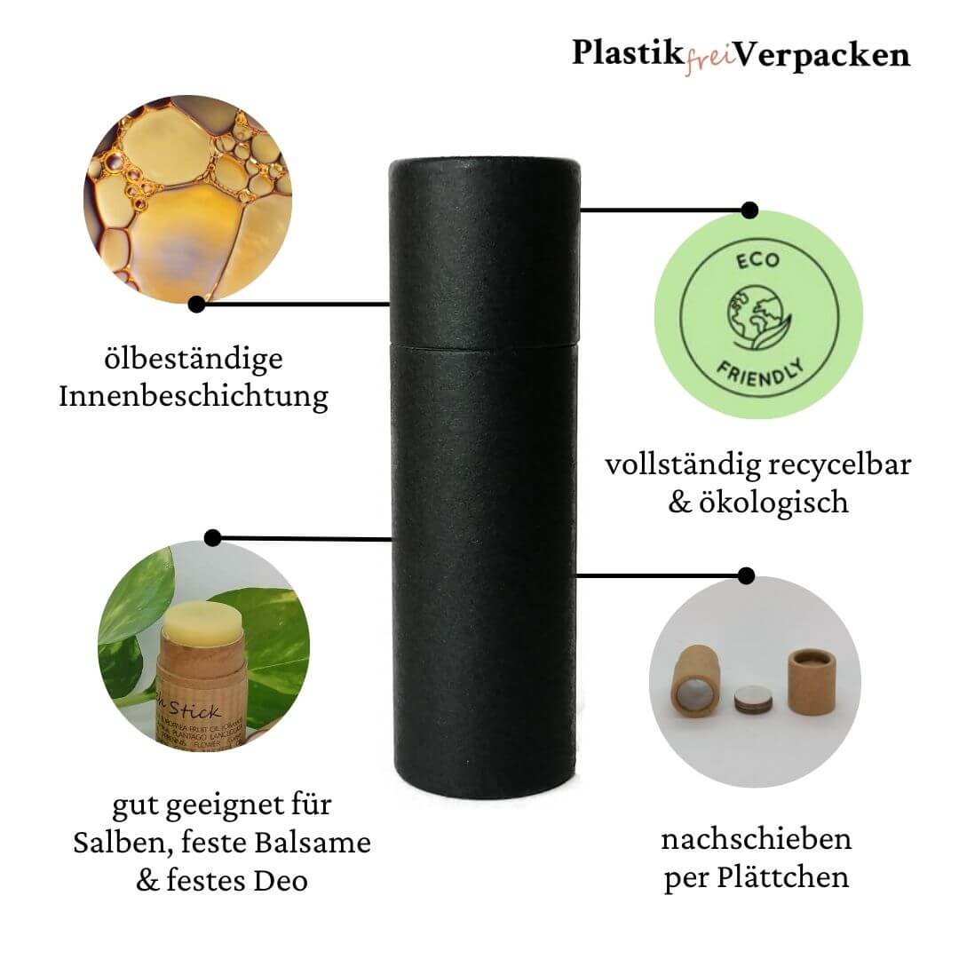 10ml Push-up Sticks schwarz aus Kraftpapier – die plastikfreie Alternative für dein DIY Lippenbalsam